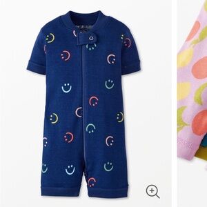 Hanna Andersson Blue Smiley Face One Piece two way zip shortie sleeper